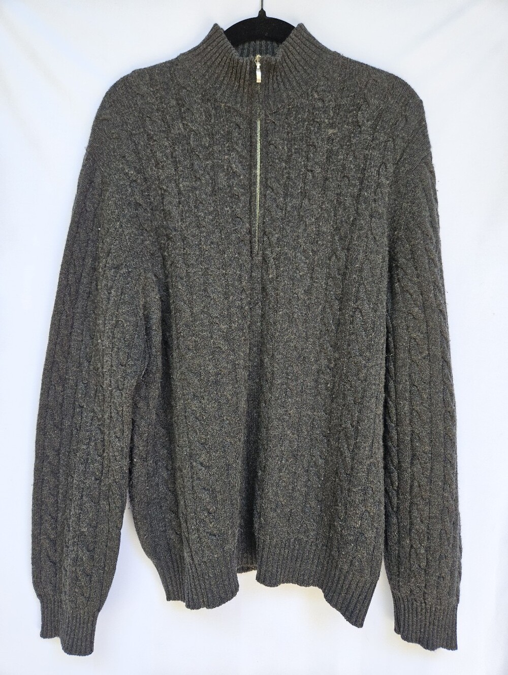 Turnbull & Asser 100% Cashmere Cable Knit Quarter Zip Sweater Mock Neck Pullover